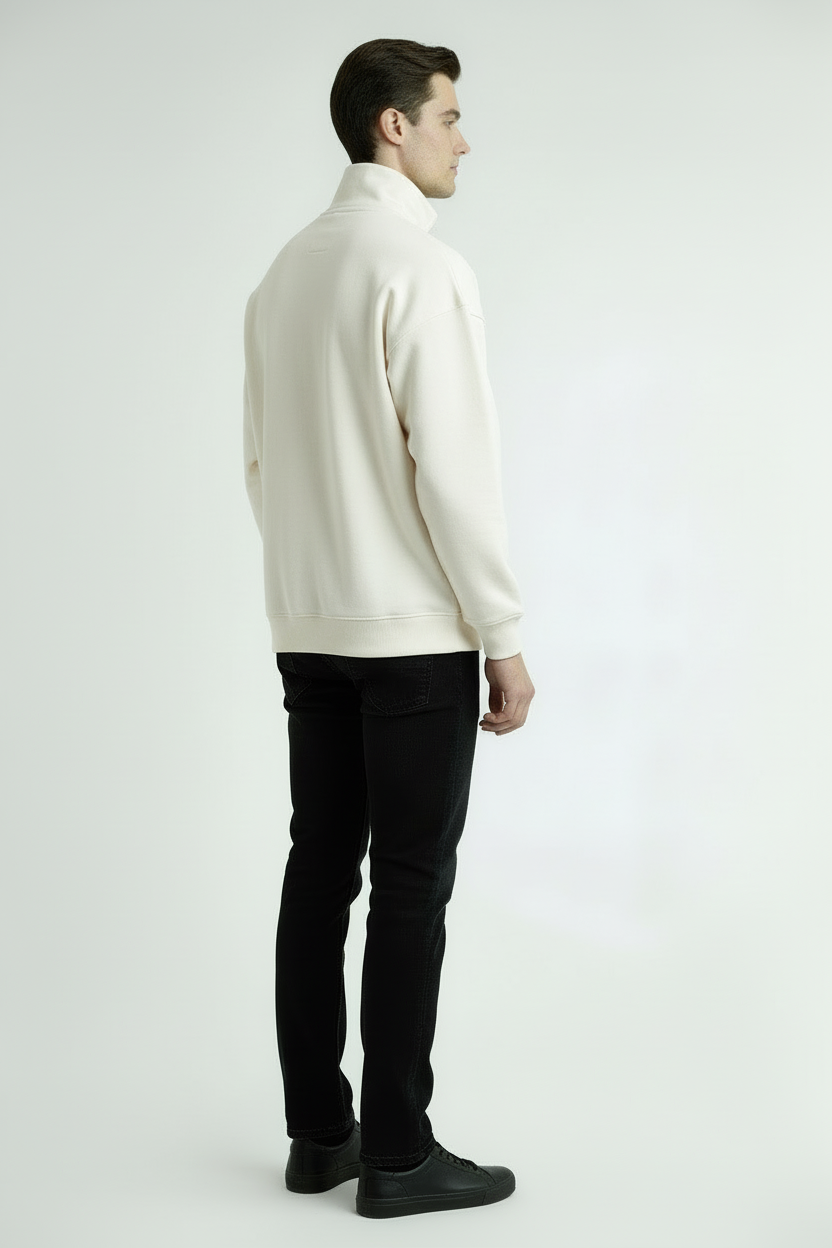 Nexaquin Men Off White Sweatshirt With Zipper Collar