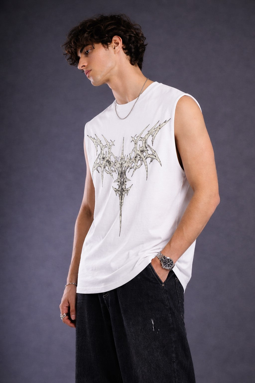 Metallic Shard Tank Gym Vest (White)
