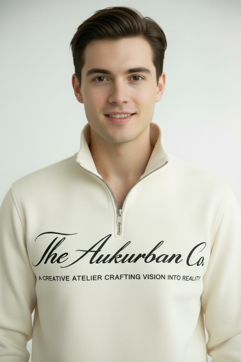 Nexaquin Men Off White Sweatshirt With Zipper Collar