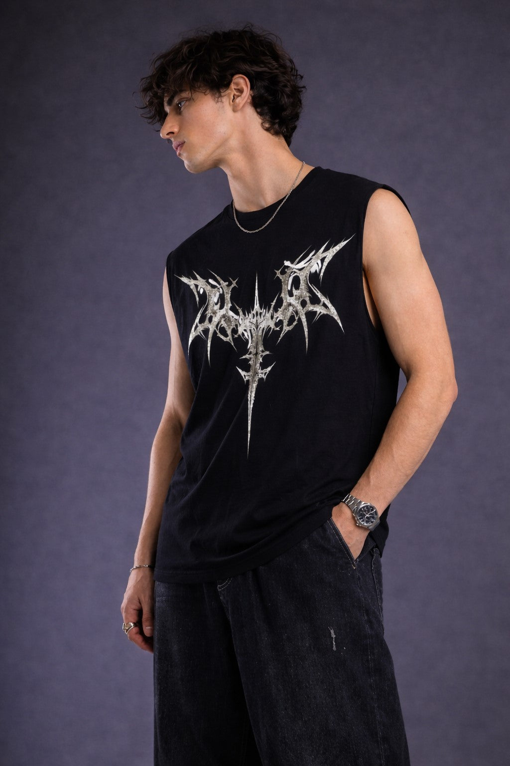 Metallic Shard Tank Gym Vest (Black)