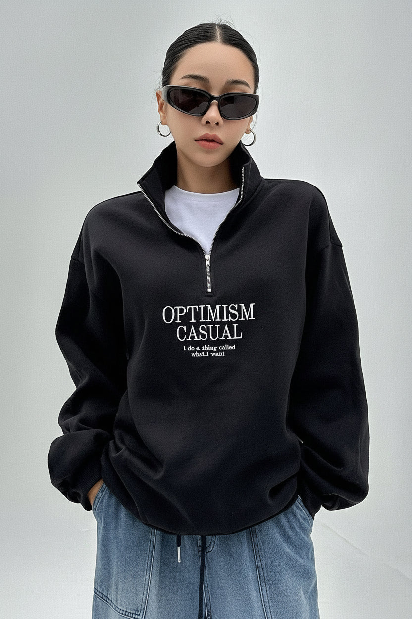 Nexaquin women printed sweatshirt with silver plating zipper collar