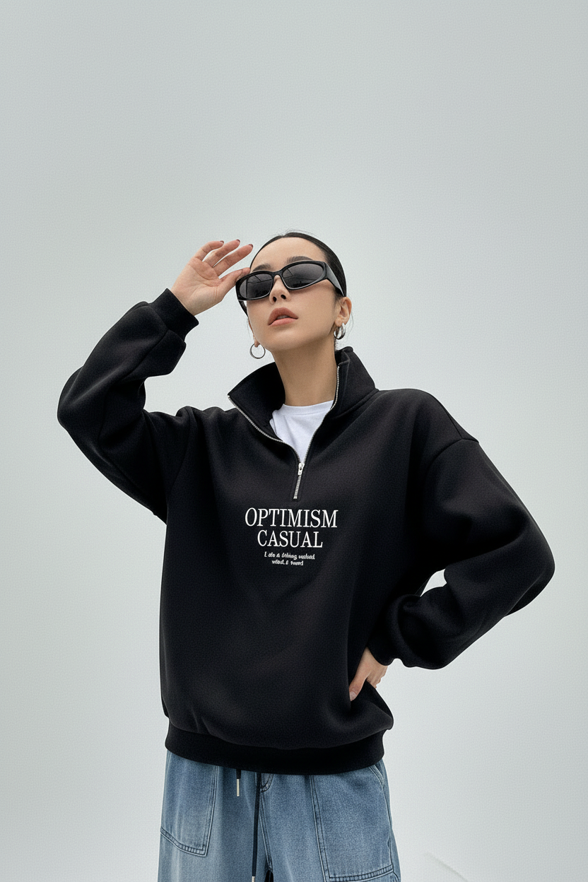 Nexaquin women printed sweatshirt with silver plating zipper collar