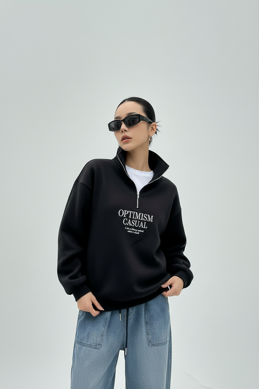 Nexaquin women printed sweatshirt with silver plating zipper collar