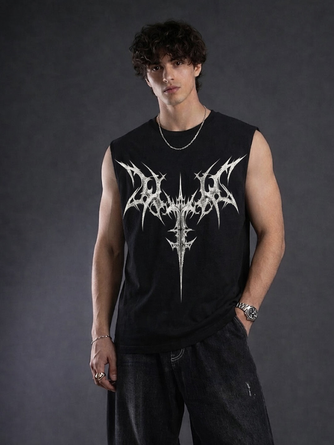 Metallic Shard Tank Gym Vest (Black)
