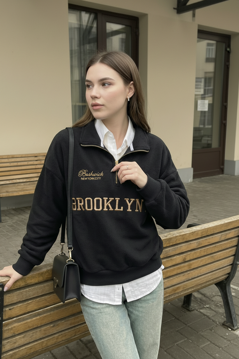 Nexaquin Women Sweatshirt With Zipper Collar