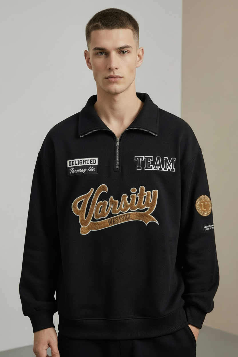 Nexaquin Men Printed Oversized Sweatshirt With Zipper Collar