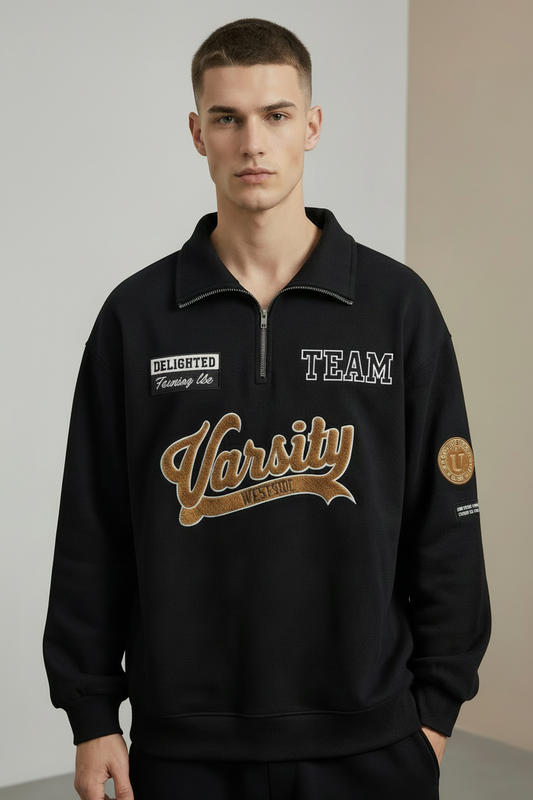 Nexaquin Men Printed Oversized Sweatshirt With Zipper Collar