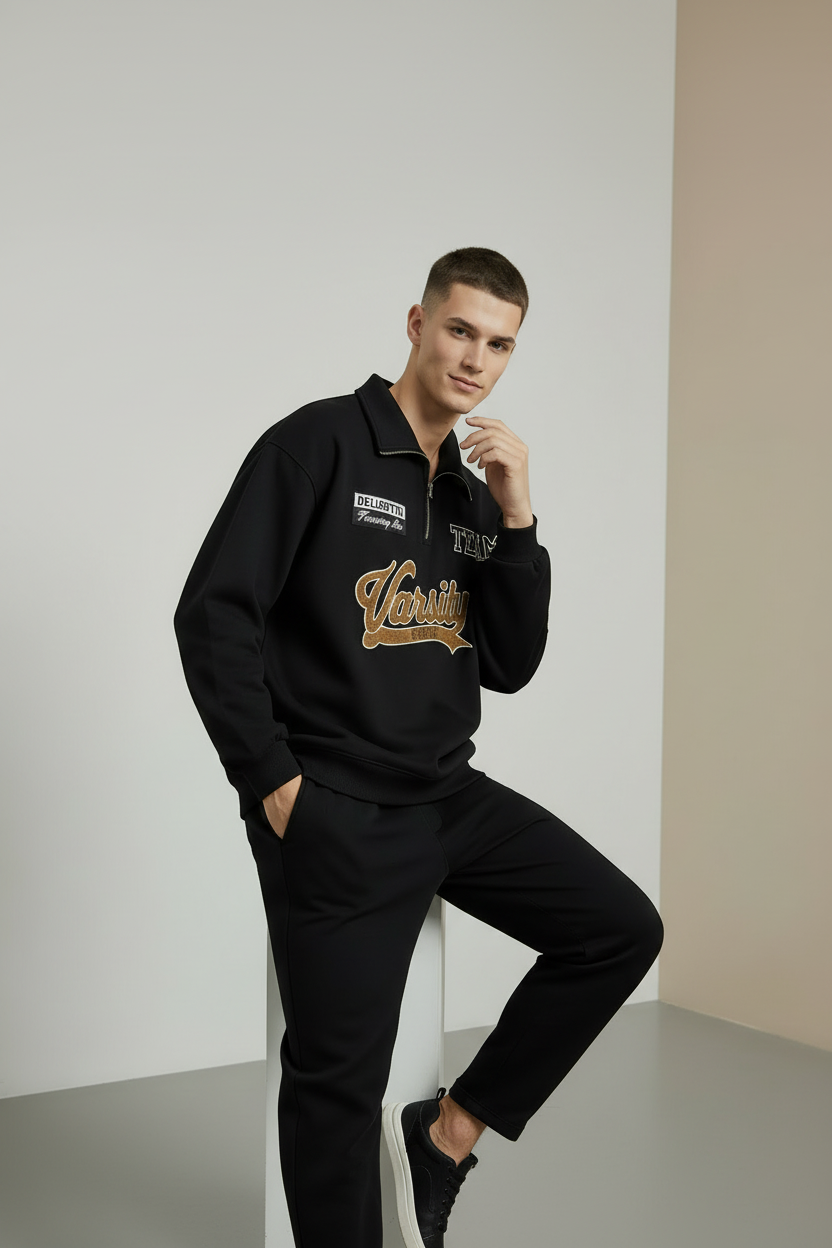 Nexaquin Men Printed Oversized Sweatshirt With Zipper Collar