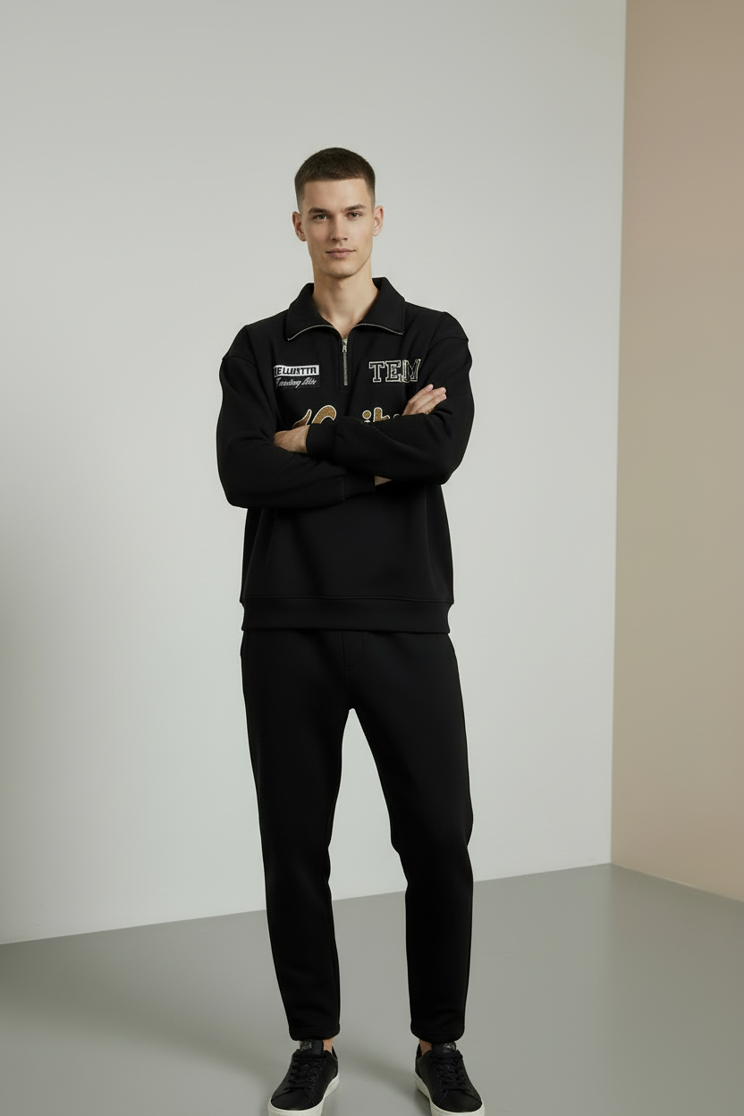 Nexaquin Men Printed Oversized Sweatshirt With Zipper Collar